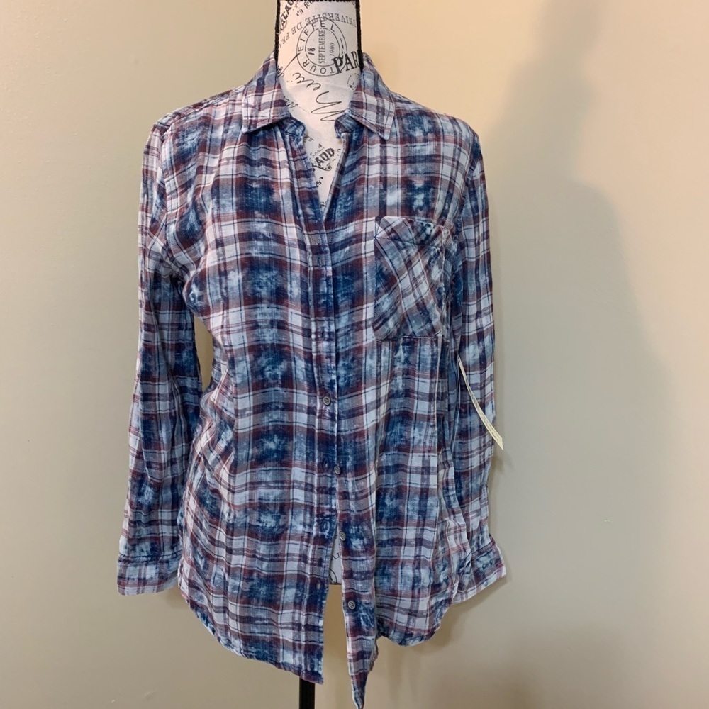 Tribal Women Plaid Button Up Shirt Small NWT